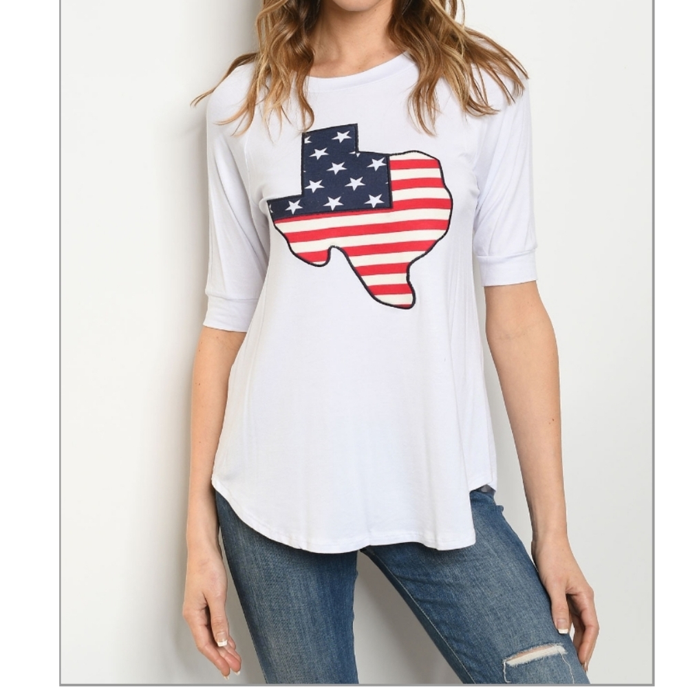 Patriotic American Flag Texas patched white tee